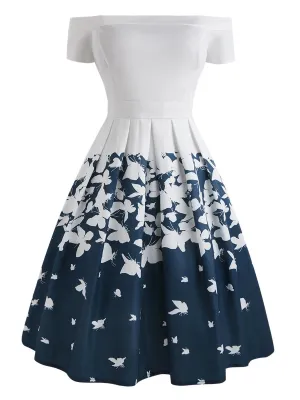 1950s Butterfly Off Shoulder Dress