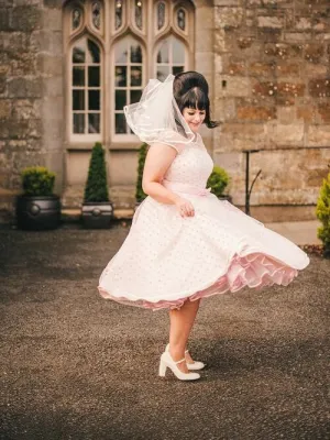 1950s Vintage Short Pink Polka Dot Retro Wedding Dress Tea Length,20111658