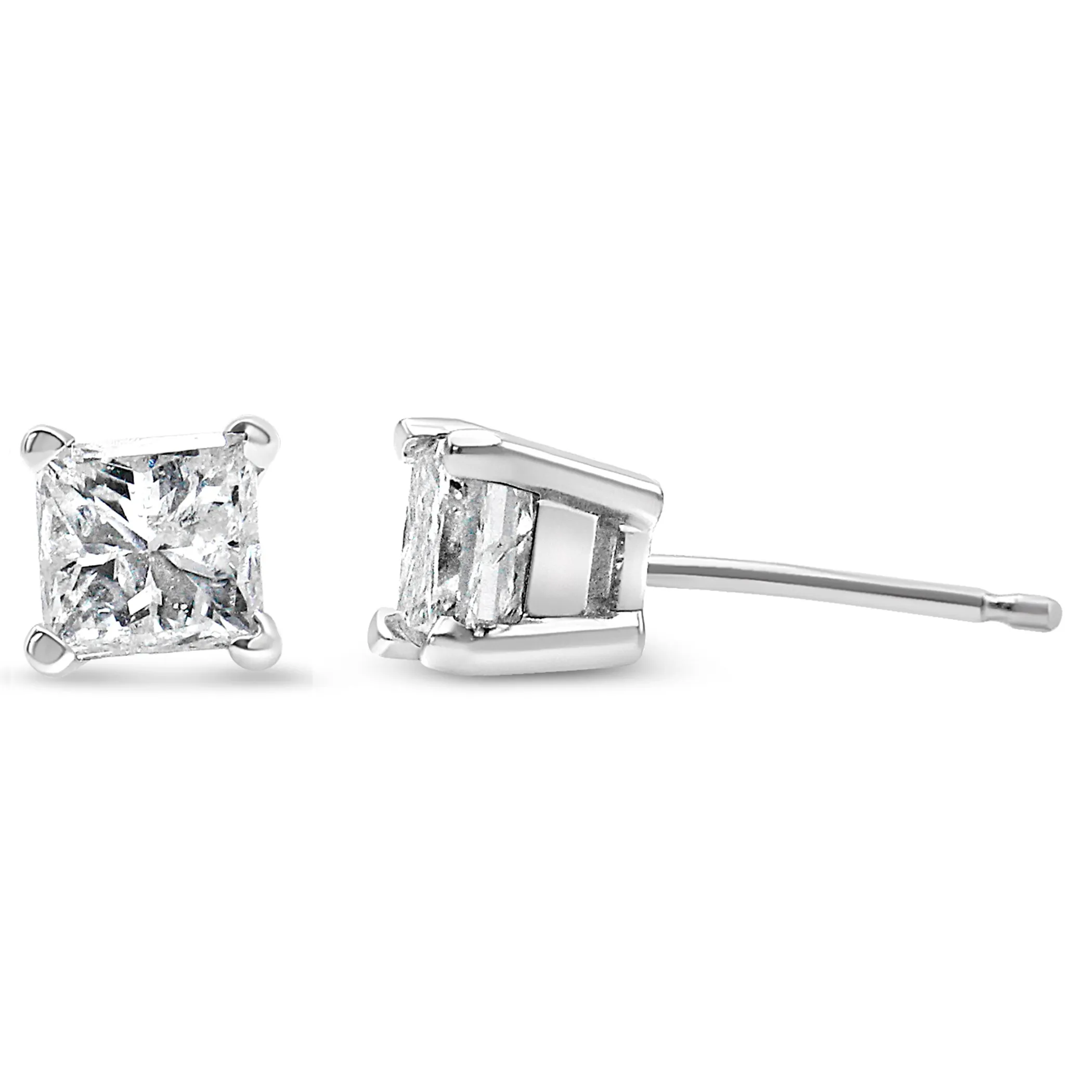 AGS Certified Princess-Cut Square Diamond 4-Prong Solitaire Stud Earrings in 14K Yellow Gold (L-M Color, SI1-SI2 Clarity)