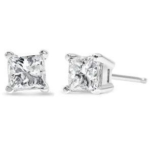 AGS Certified Princess-Cut Square Diamond 4-Prong Solitaire Stud Earrings in 14K Yellow Gold (L-M Color, SI1-SI2 Clarity)