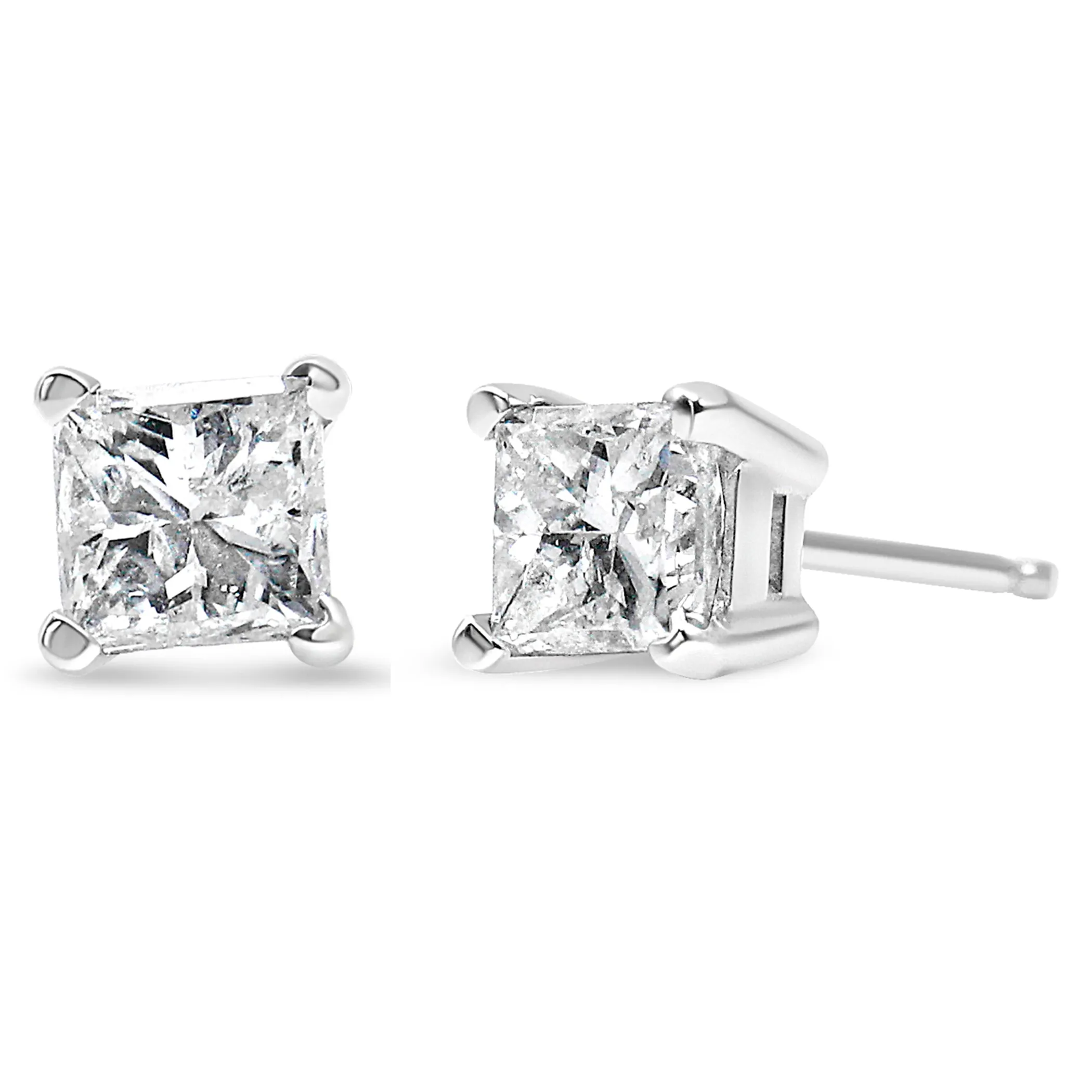 AGS Certified Princess-Cut Square Diamond 4-Prong Solitaire Stud Earrings in 14K Yellow Gold (L-M Color, SI1-SI2 Clarity)