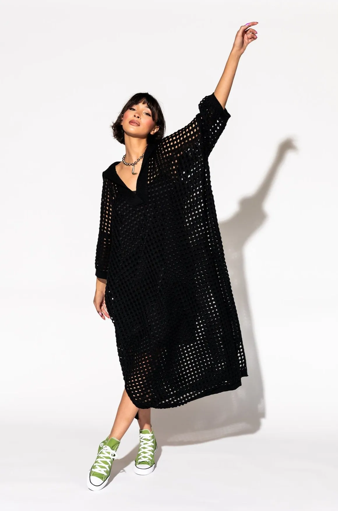 Be Bold Oversized Knit Dress   Slip in Black