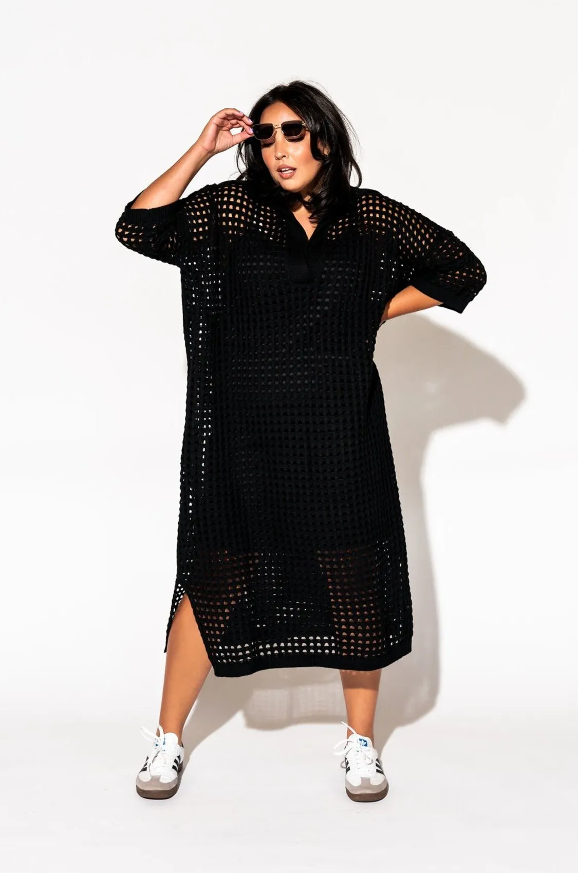 Be Bold Oversized Knit Dress   Slip in Black