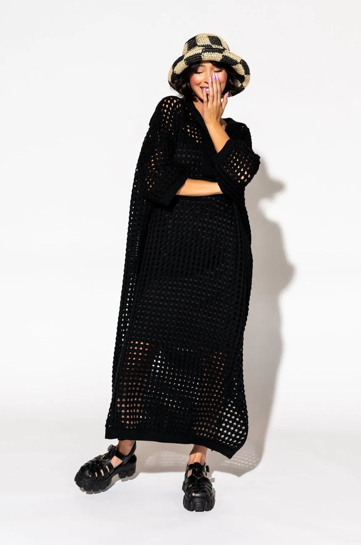 Be Bold Oversized Knit Dress   Slip in Black