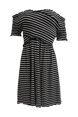 Black & White Striped Off-shoulder Mini Dress