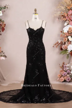 Black Lace Spaghetti Straps Mermaid Wedding Dress