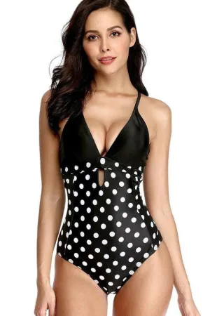 Black Polka Dot One Piece Swimsuit-NOT ELIGIBLE FOR EXCHANGE OR REFUND