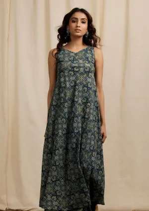 Blue Ajrakh Print Sleeveless Flared Kurta