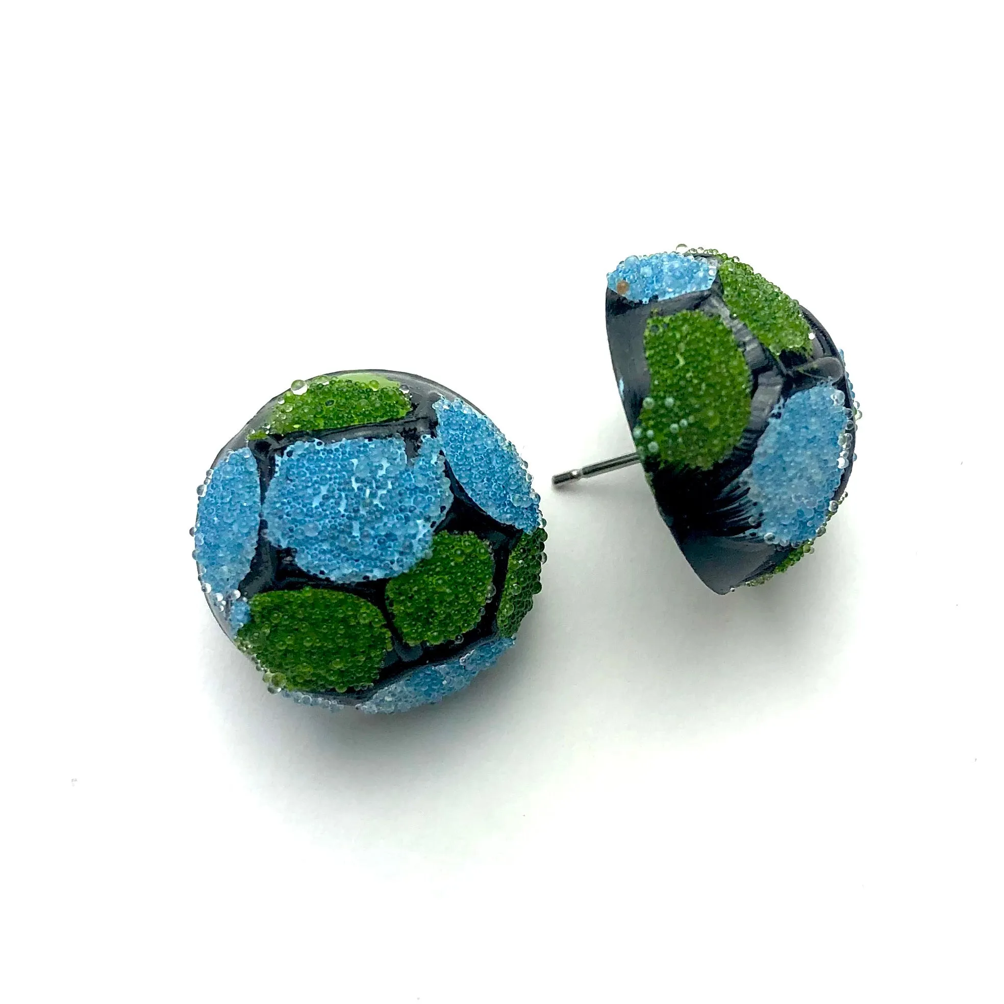 Blue & Green Sugar Bead Stud Earrings