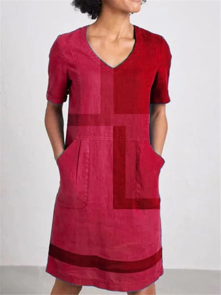 Casual Cotton Linen Contrast Loose Dresses