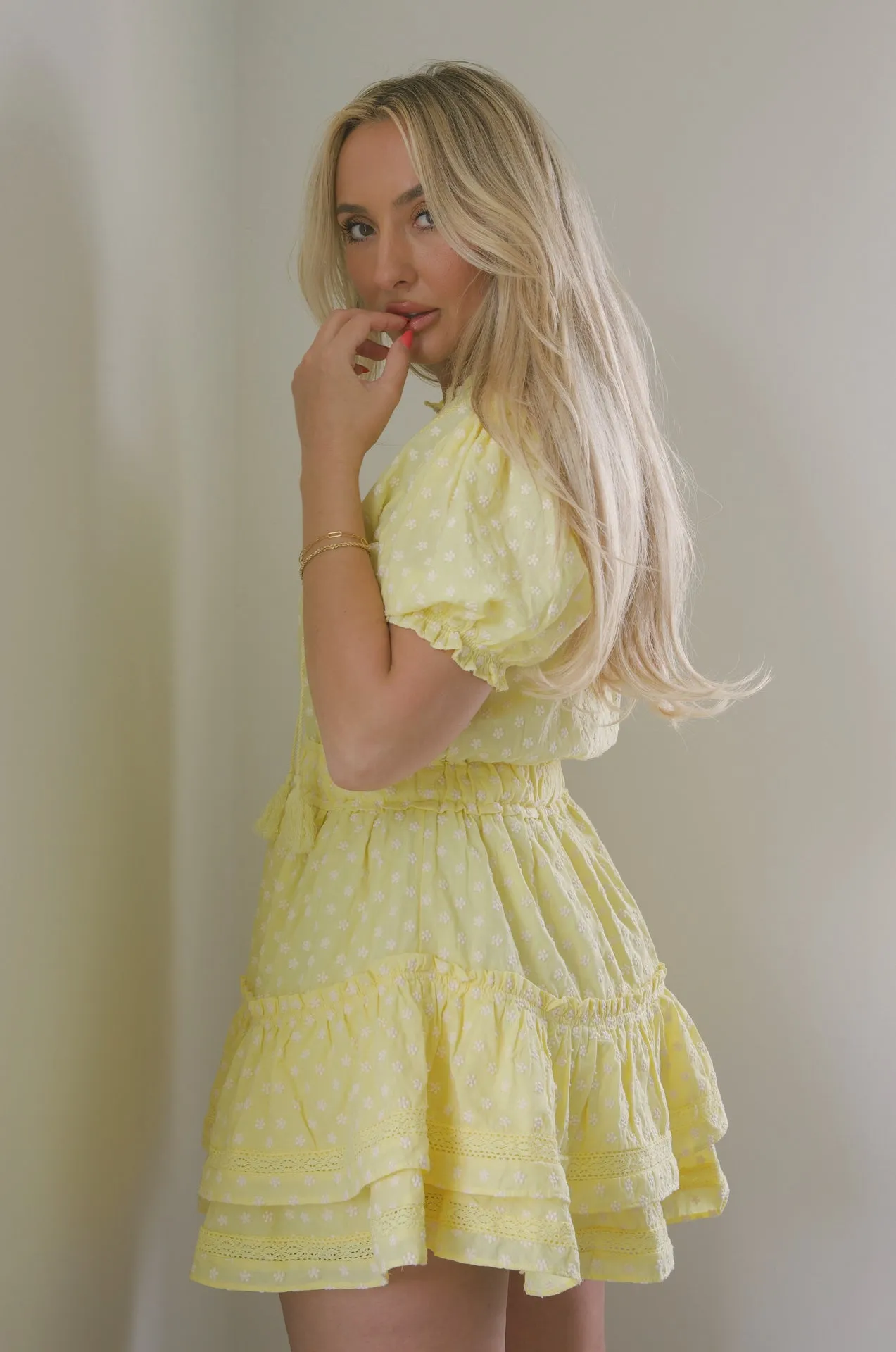 Catalina Yellow Ruffle Mini Dress