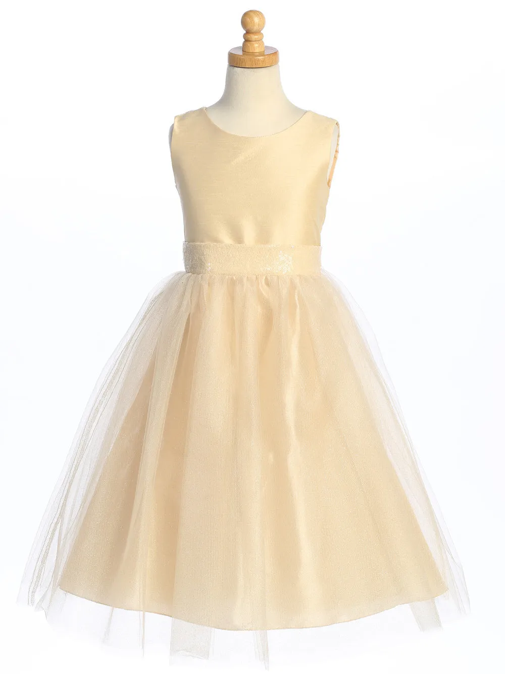 Champagne Flower Girl Dress w/ shantung & sparkle tulle with sequins