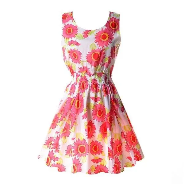 Chiffon Sleeveless Sundress Beach Floral Tank Mini Dress