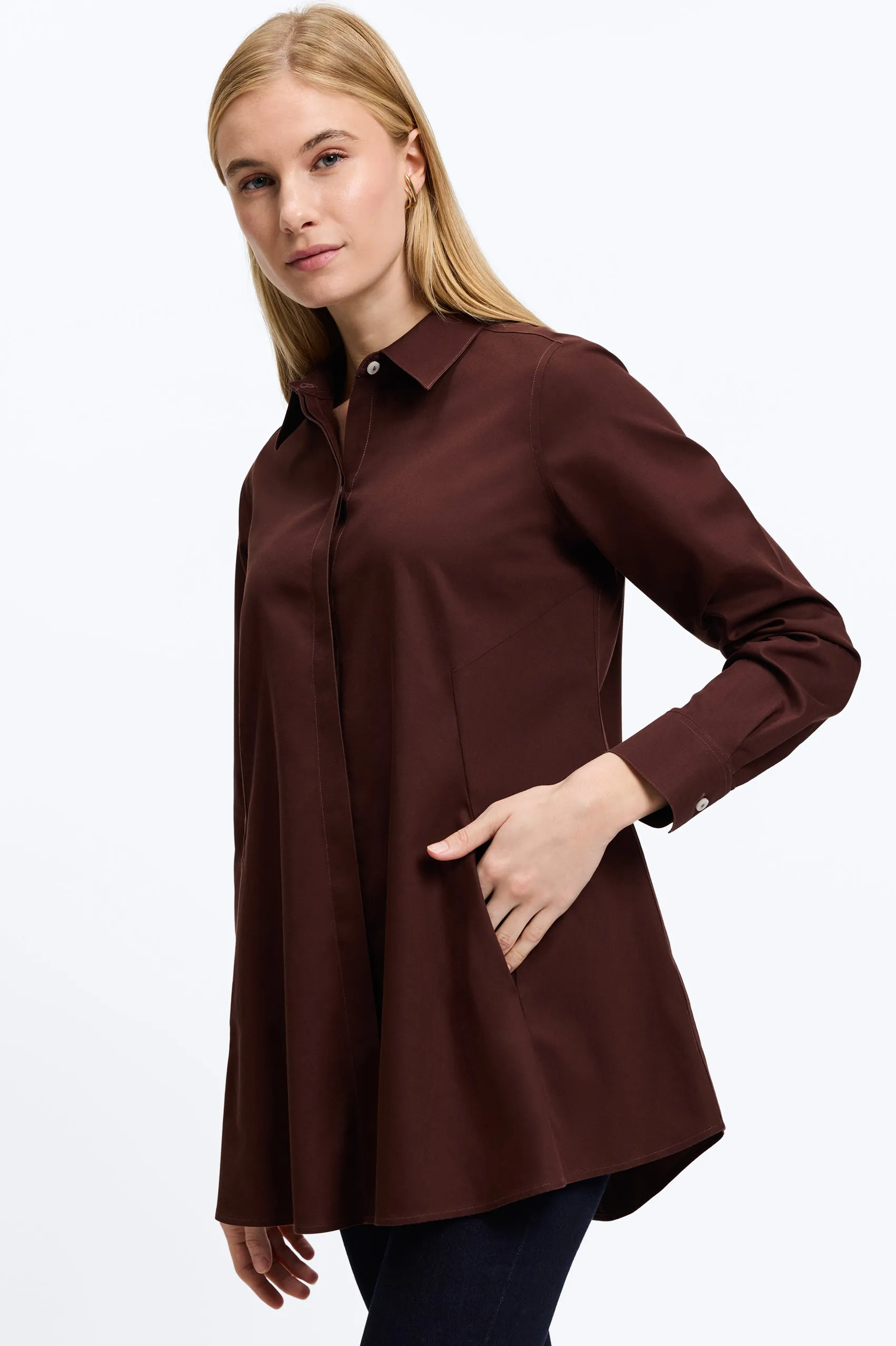 Cici Pinpoint No Iron Long Sleeve Tunic