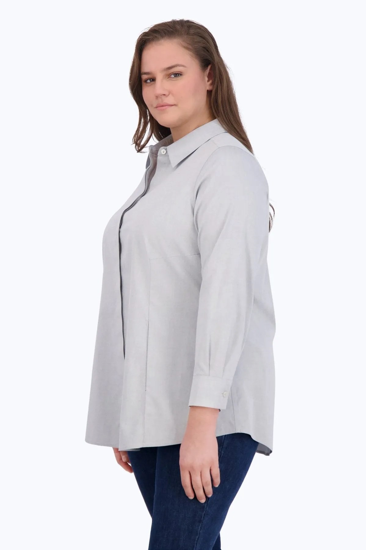 Cici Plus Pinpoint No Iron Long Sleeve Tunic