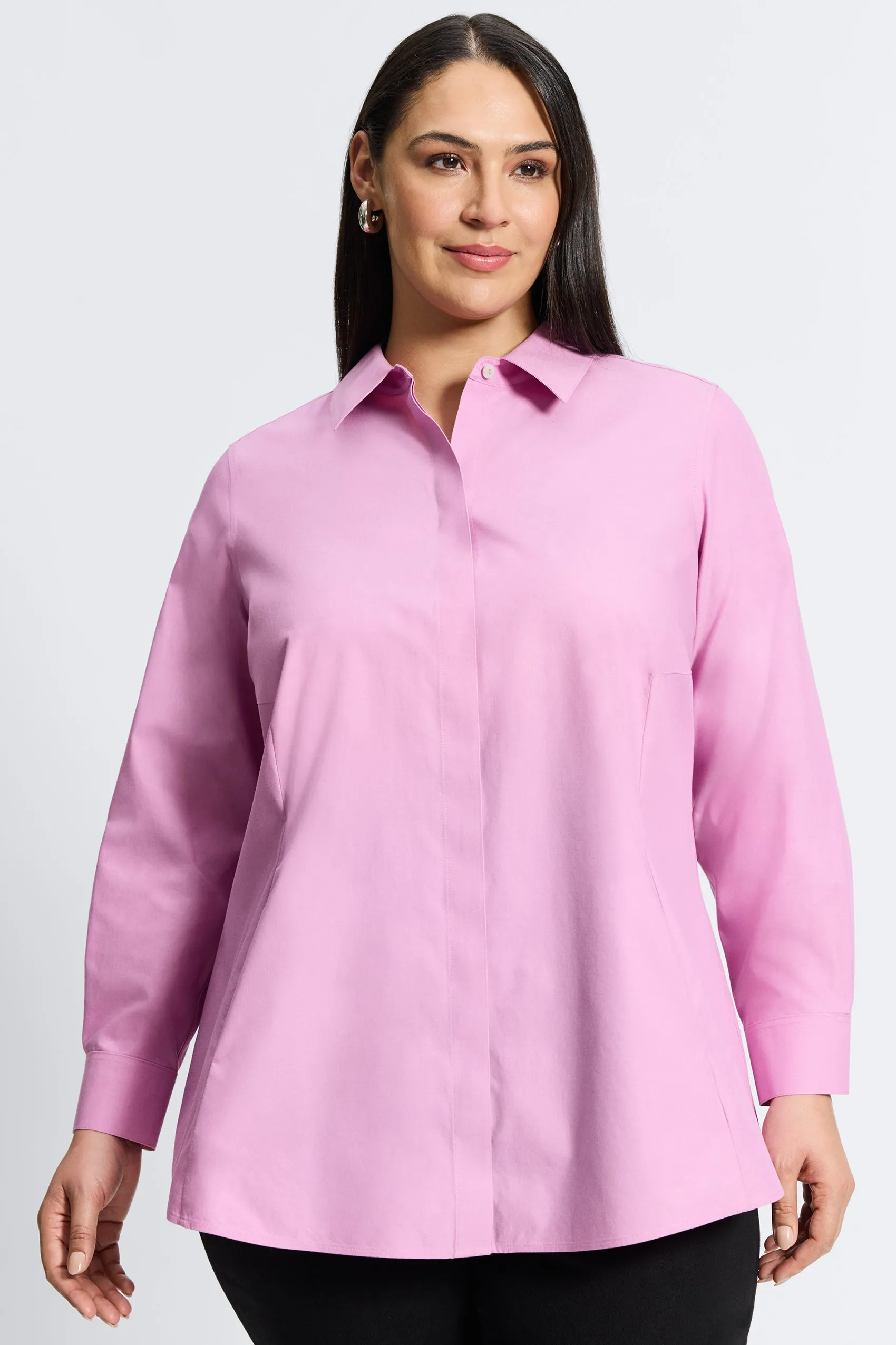 Cici Plus Pinpoint No Iron Long Sleeve Tunic