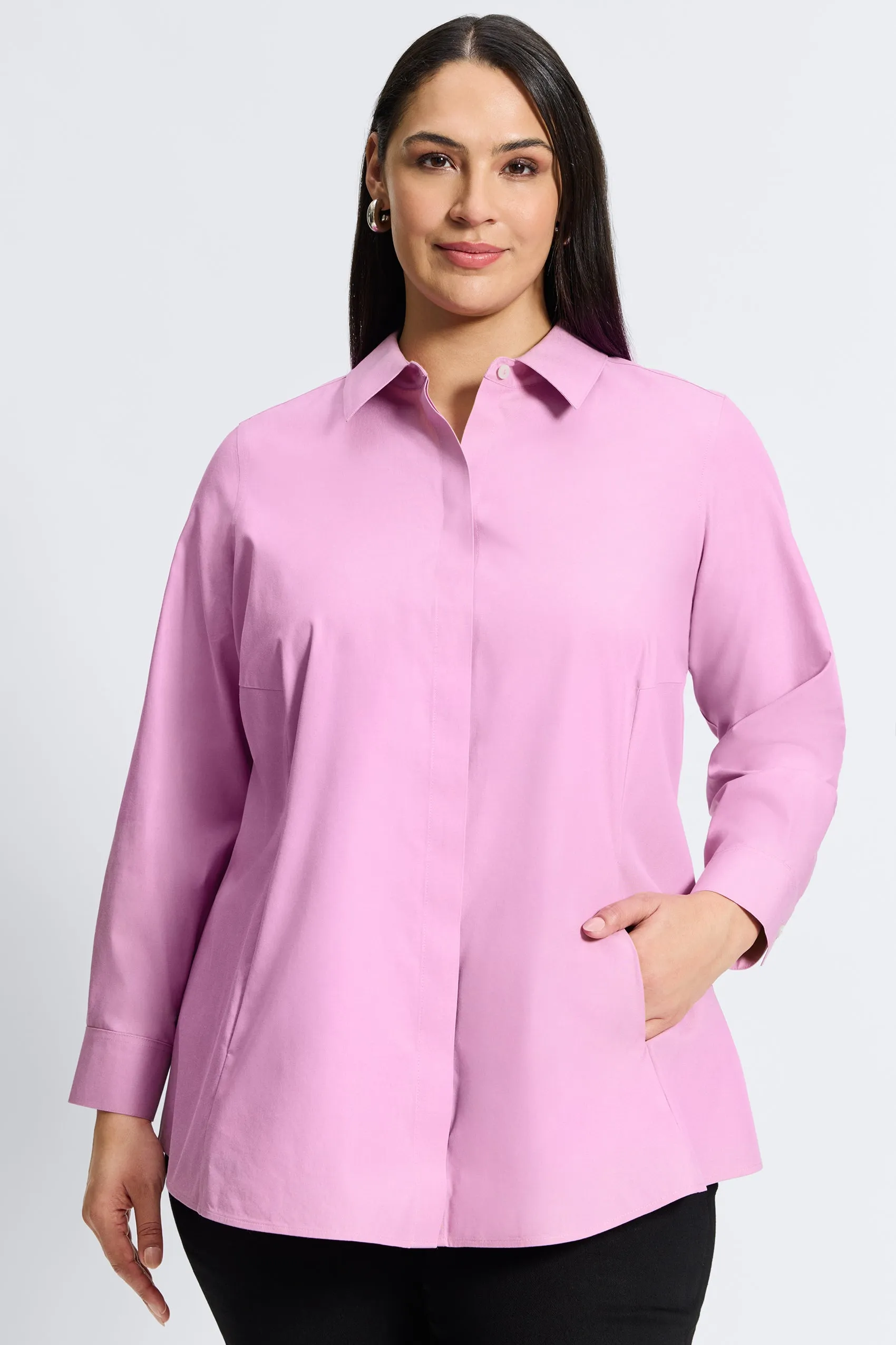 Cici Plus Pinpoint No Iron Long Sleeve Tunic