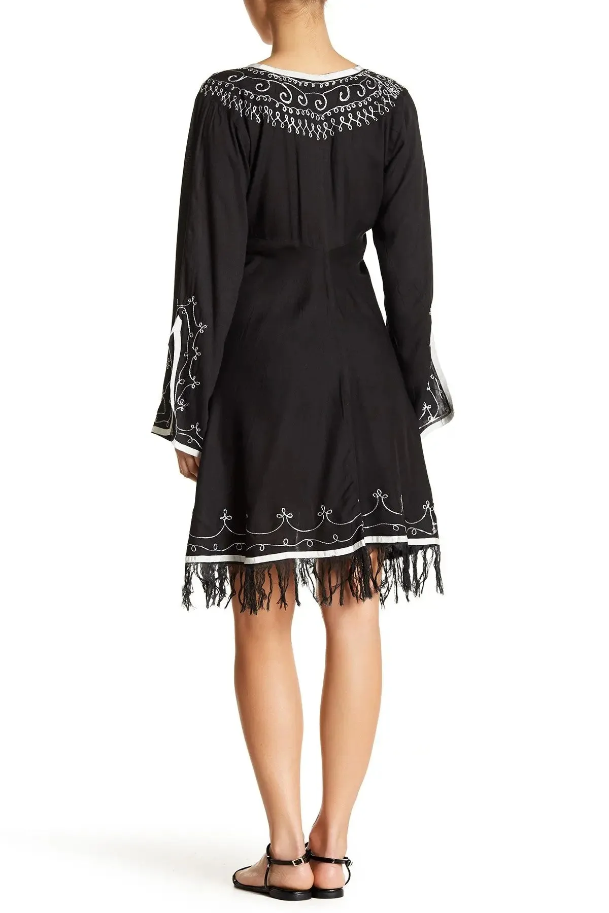 Cross Ties With Embroidery And Tassels / Tunic Style Dress