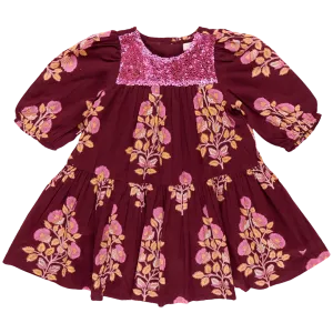 Fiona Dress, Burgundy Bouquet Floral