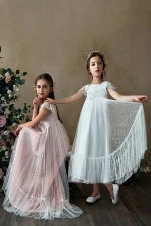 Flare Sleeve Flower Girl A Line Party Dress Floor Length Bridesmaid Dress