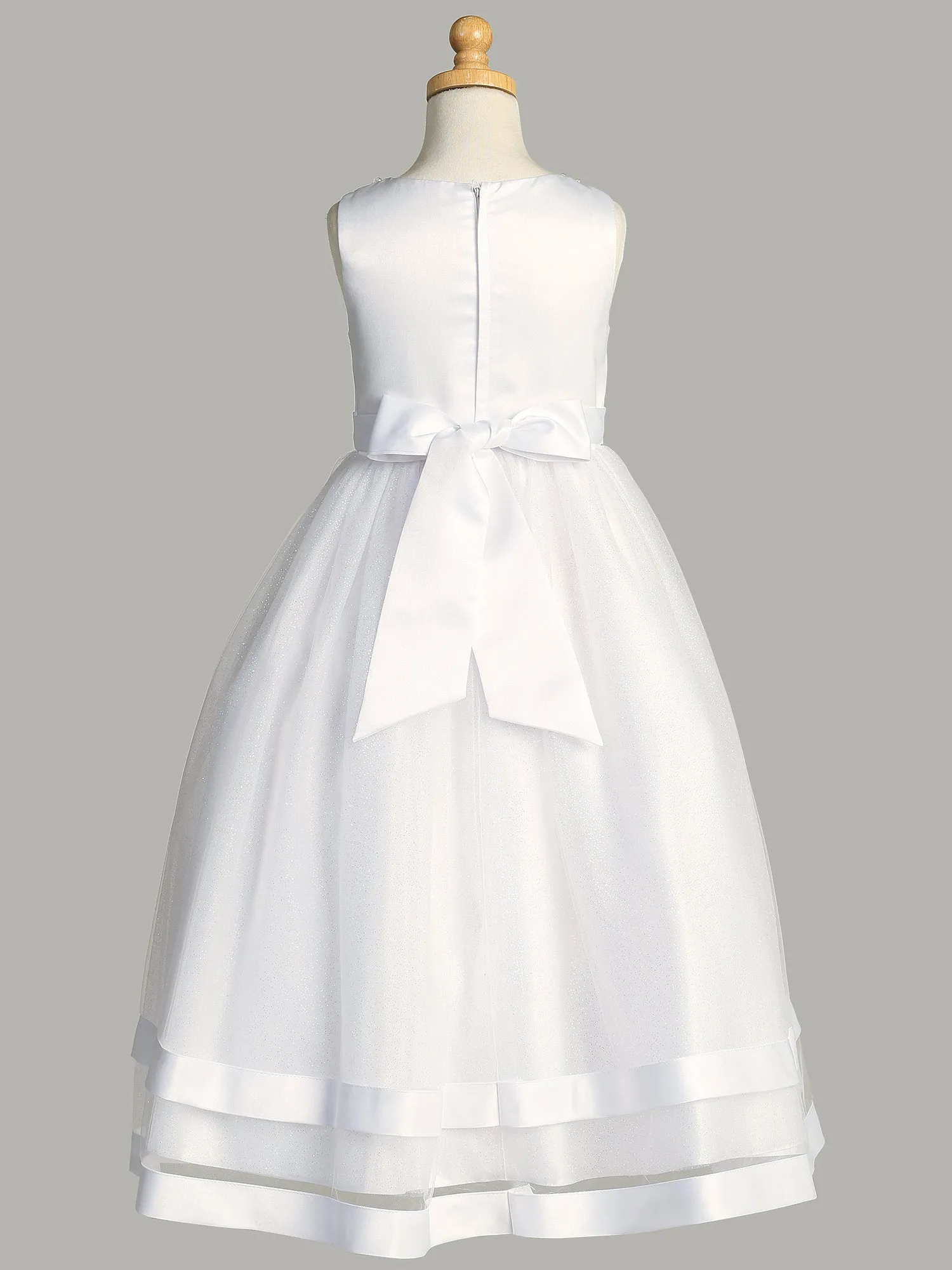 Girls White First Communion Dress w/ Satin Bodice (717) Flower Girl