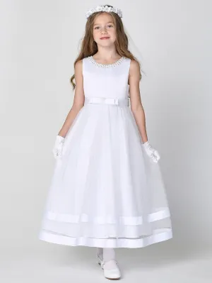 Girls White First Communion Dress w/ Satin Bodice (717) Flower Girl