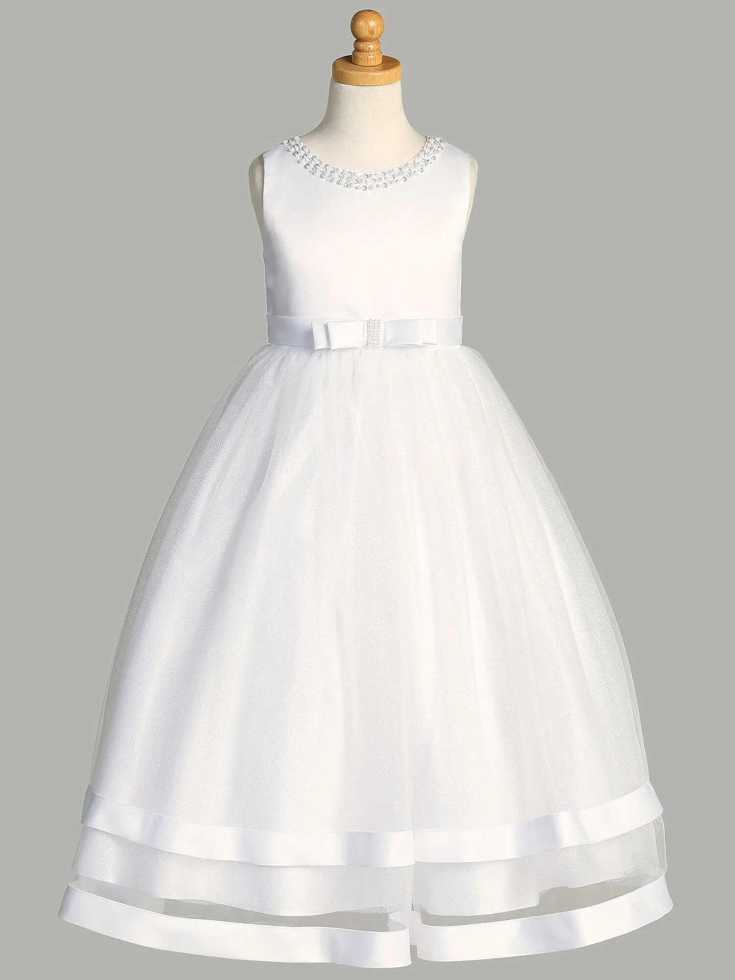 Girls White First Communion Dress w/ Satin Bodice (717) Flower Girl