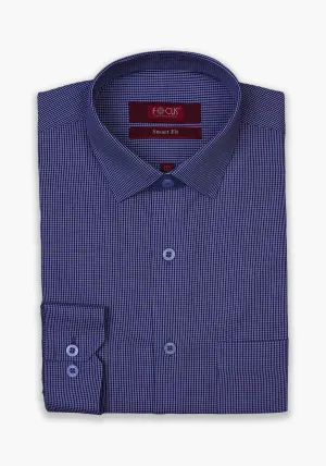 Navy Blue Checked Dress Shirt