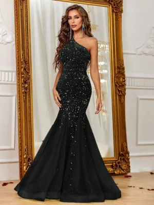 One Shoulder Sequin Mermaid Dress