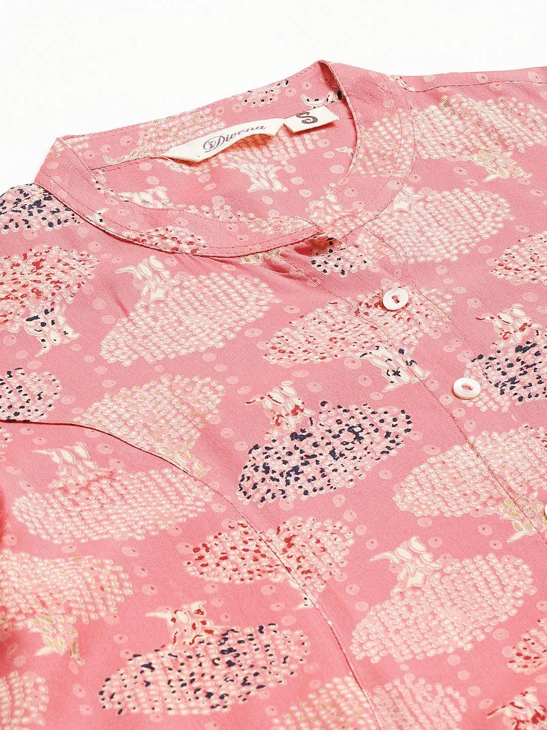 Peach Floral Rayon A-Line Shirts Style Top