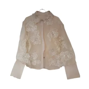 Pre Order:  Sequined 3D Flower Micro Transparent Thin Blouse