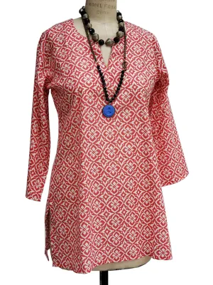 Raja Cotton Tunic Floral Block Red