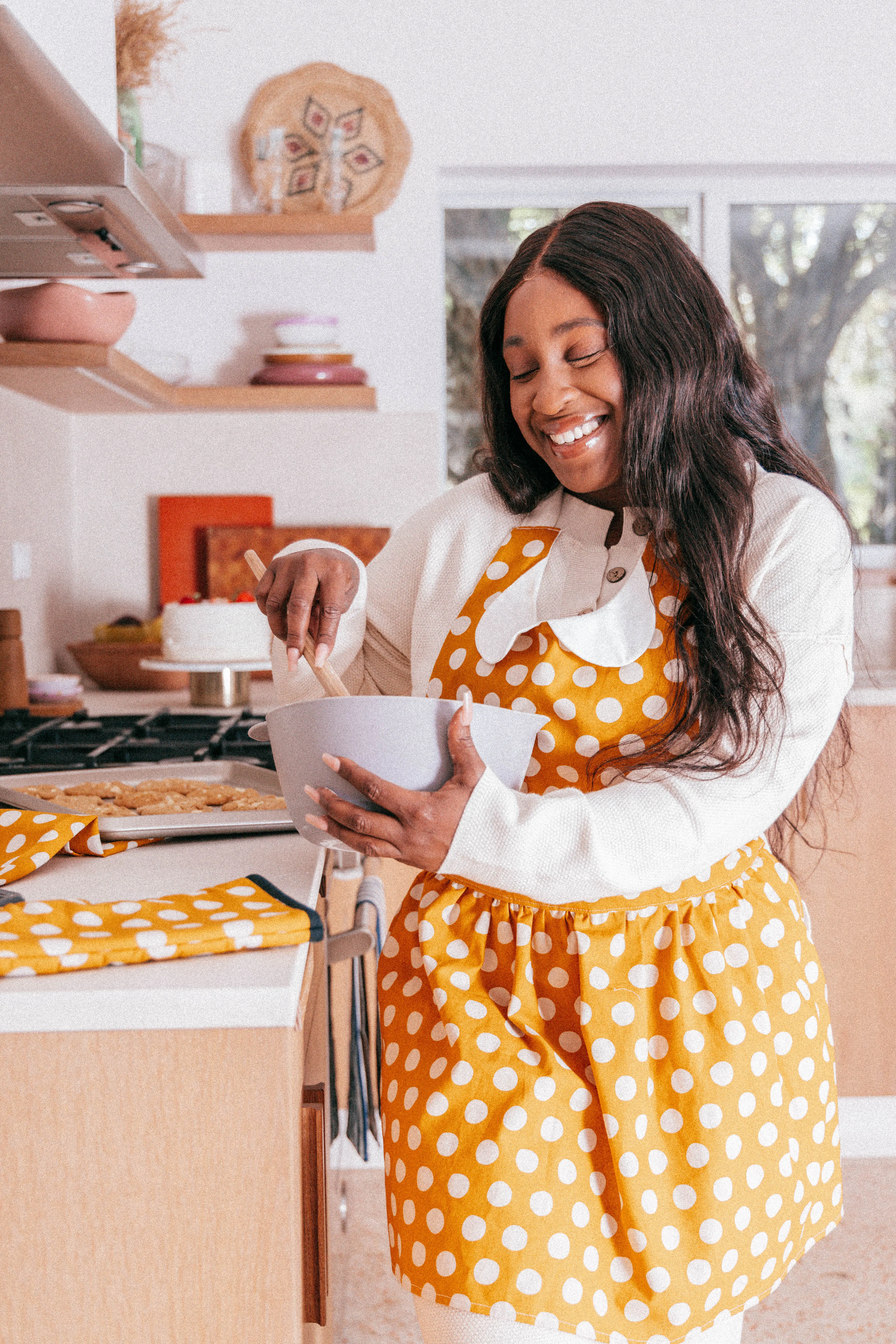 Retro Apron Mustard Polka Dot