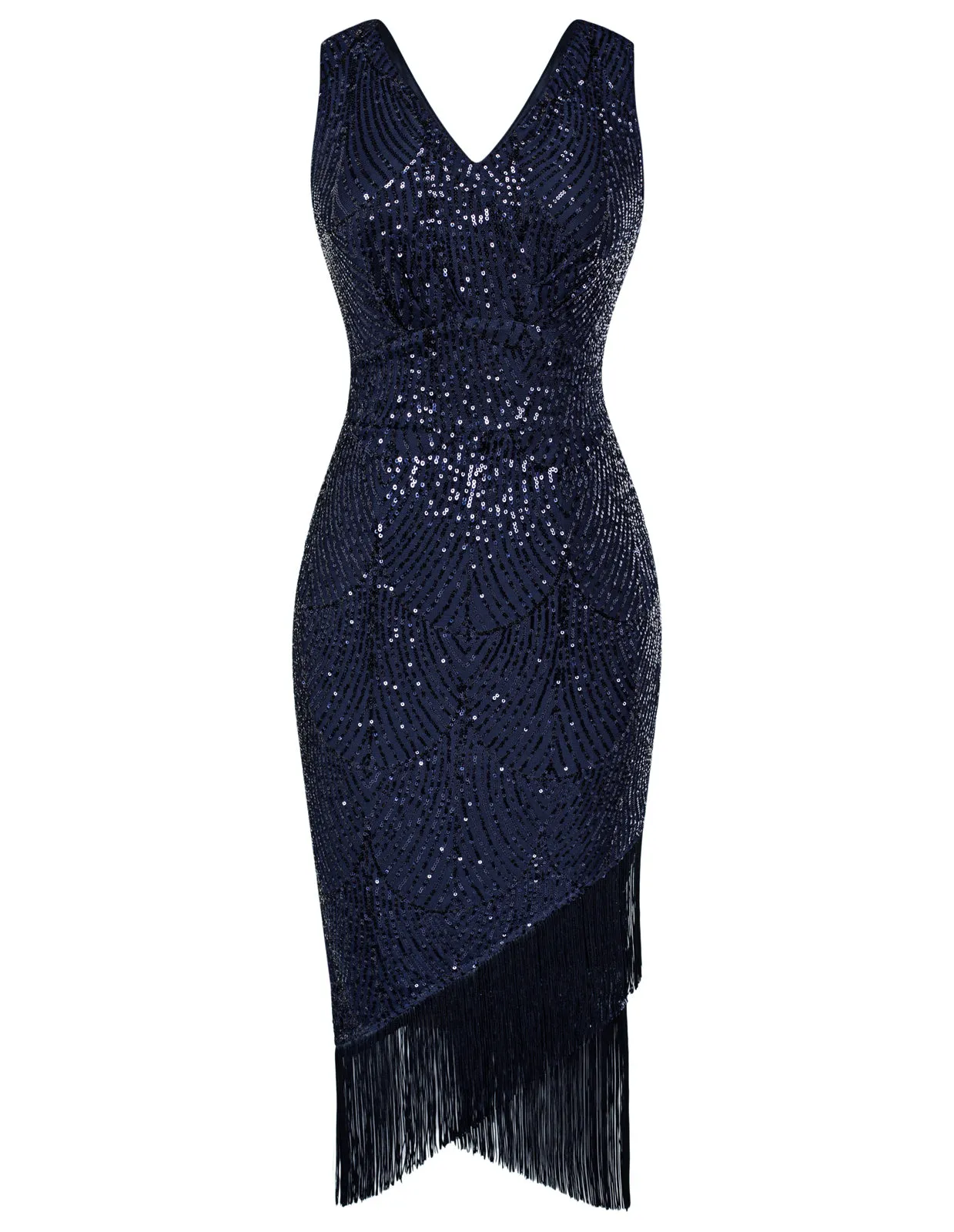 Sequined Party Dress Sleeveless V-Neck Tassel Decorated Wrap Hem Dress