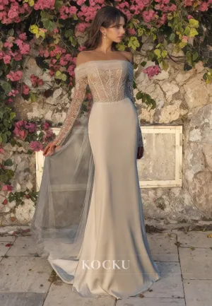 Sexy & Simple Off-Shoulder Mermaid Wedding Dress with Long Sleeves