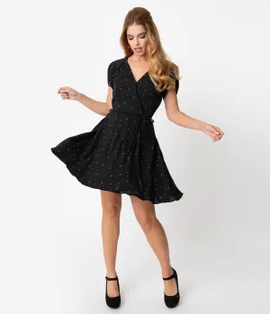 Smak Parlour Black Floral & Pin Dot Print Pretty Woke Flare Dress