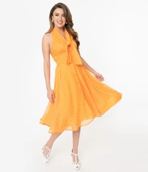 Tangerine & Ivory Pin Dot Halter Trinity Swing Dress