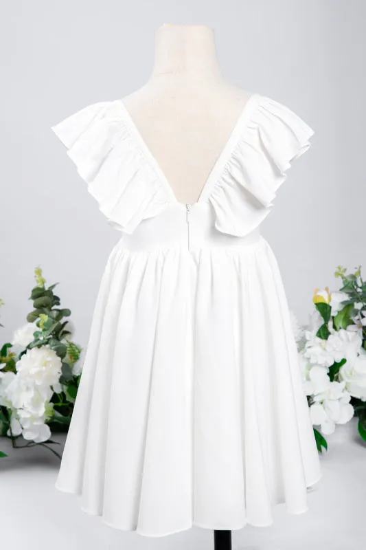 White Ruffle Sleeves Flower Girl Dress Pleated A-line Little Girl Dress for Wedding Party