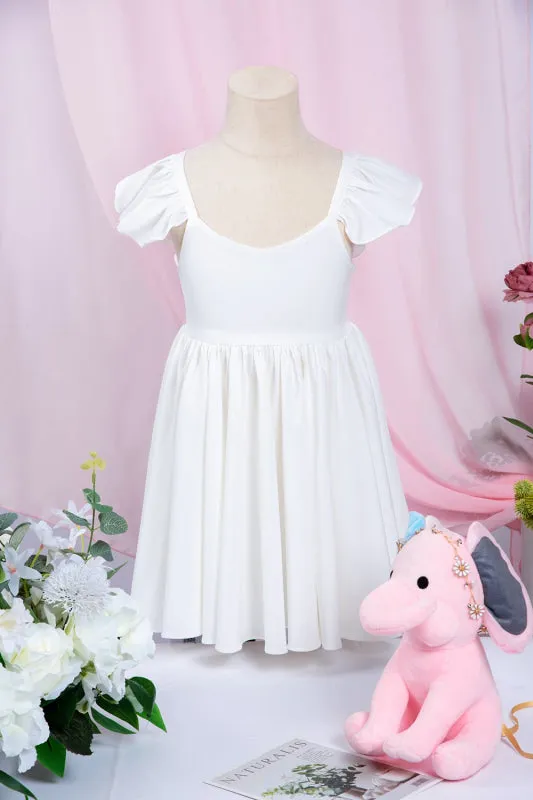 White Ruffle Sleeves Flower Girl Dress Pleated A-line Little Girl Dress for Wedding Party