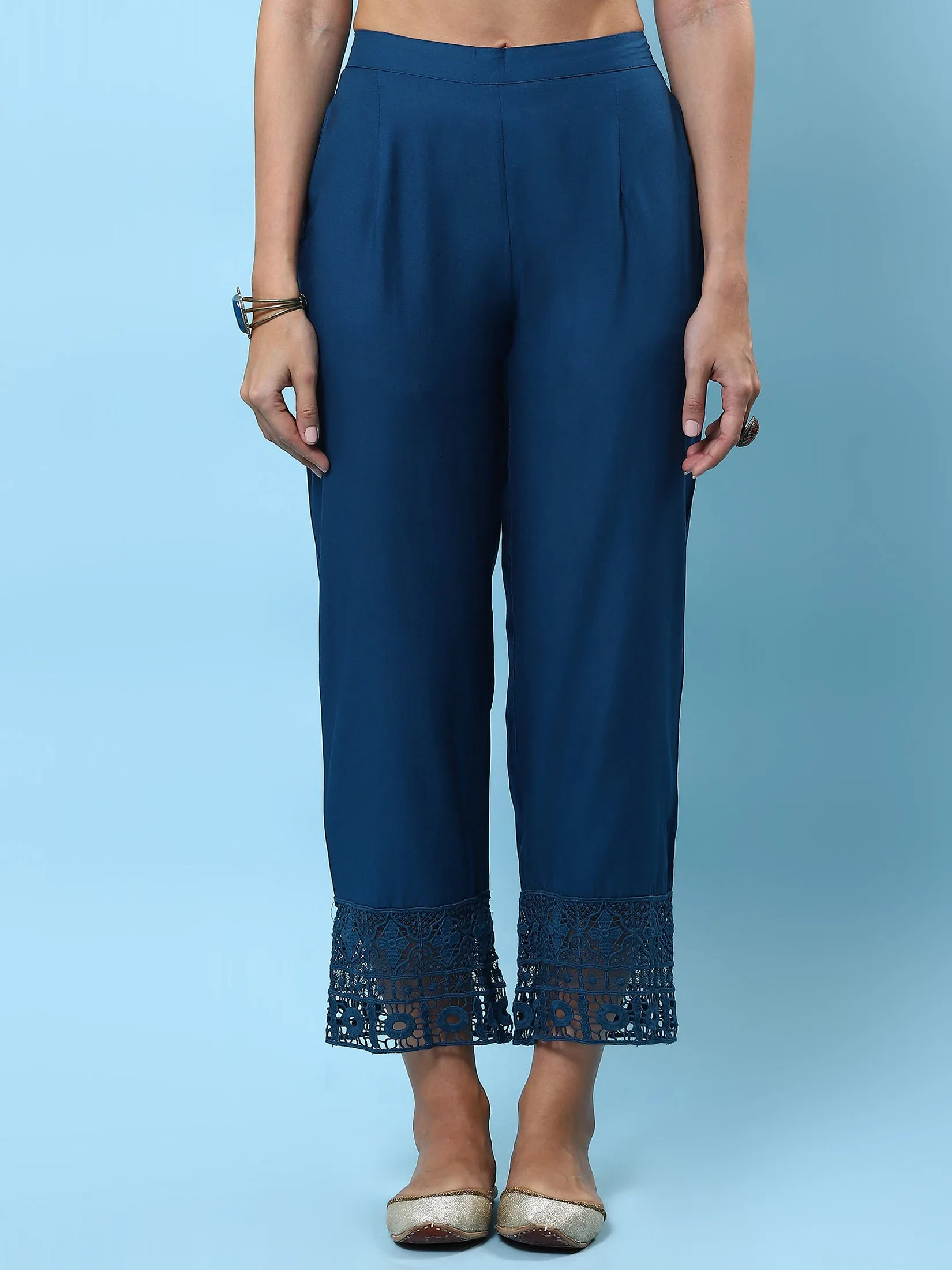 Women Blue Embroidered Kurta Comfort Pant Dupatta