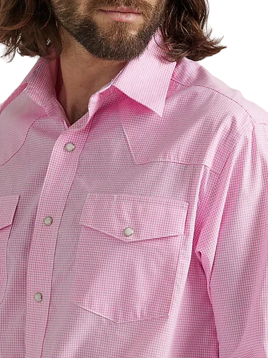 Wrangler Men's Bucking Cancer Snap Fuschia Pink Shirt